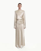 Satin-Feel Draped Maxi Skirt - Cream