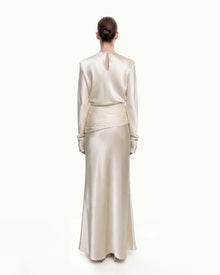 Satin-Feel Draped Maxi Skirt - Cream