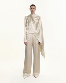Satin Wide-Leg Trousers - Cream