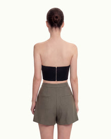 Woven Cotton Tailored Shorts - Green Khaki