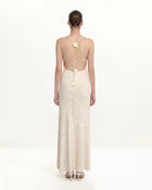 Textured Knit Halter Maxi Dress - Cream
