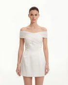 Satin Mini Dress with Tulle Cross-Halter - White