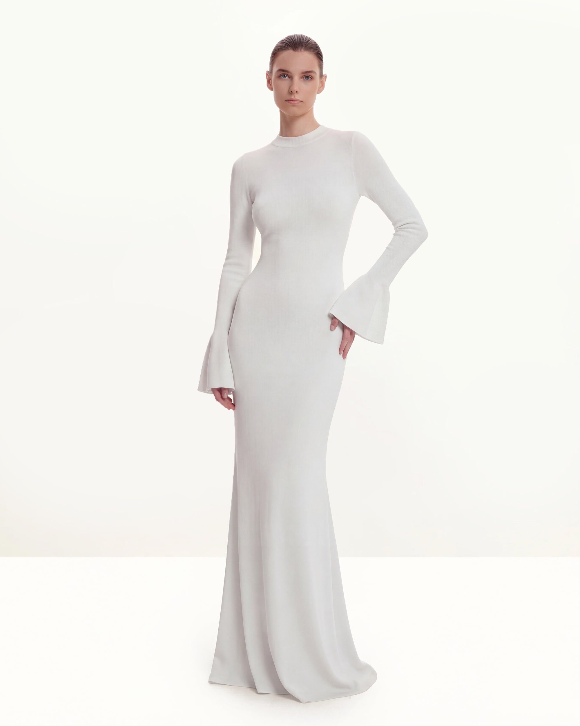 Open-Back Tie-Neck Knitted Maxi Dress - White