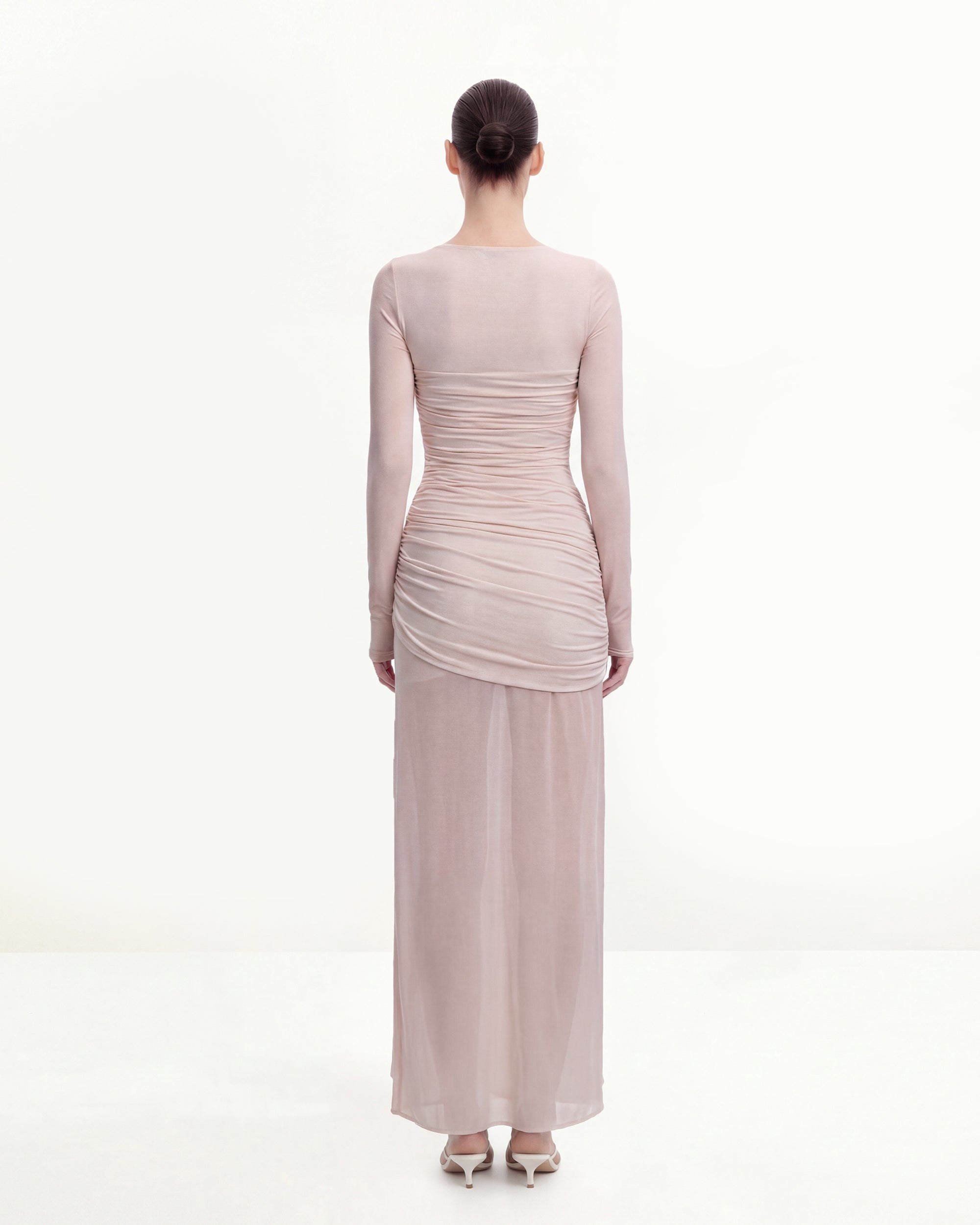 Twist Ruched Bodycon Long Sleeve Dress - Pink