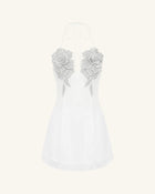 Flower Embroidered Mini Dress - White