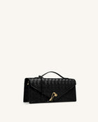 Celeste Woven Textured Envelope Top Handle Bag - Black