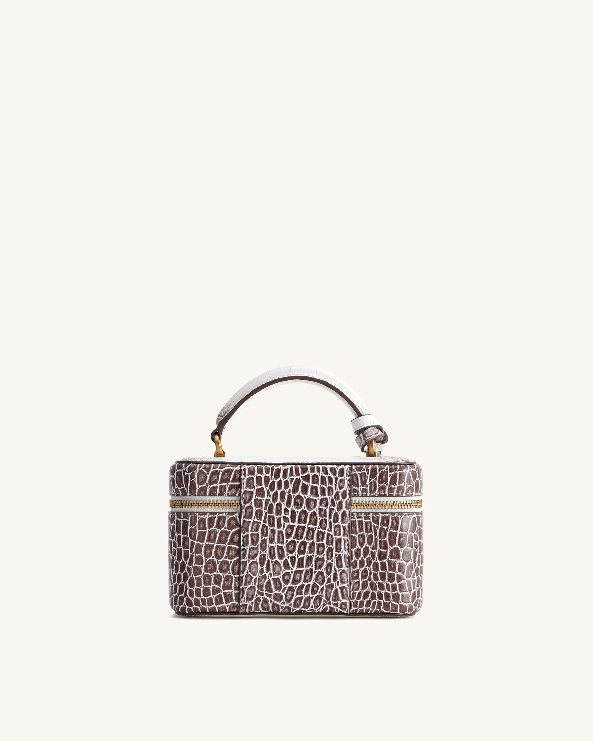 Cleo Box Shape Top Handle Bag - White Croc