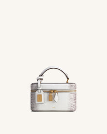Cleo Box Shape Top Handle Bag - White Croc