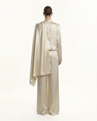 Asymmetric Drape High-Neck Cape Top - Cream