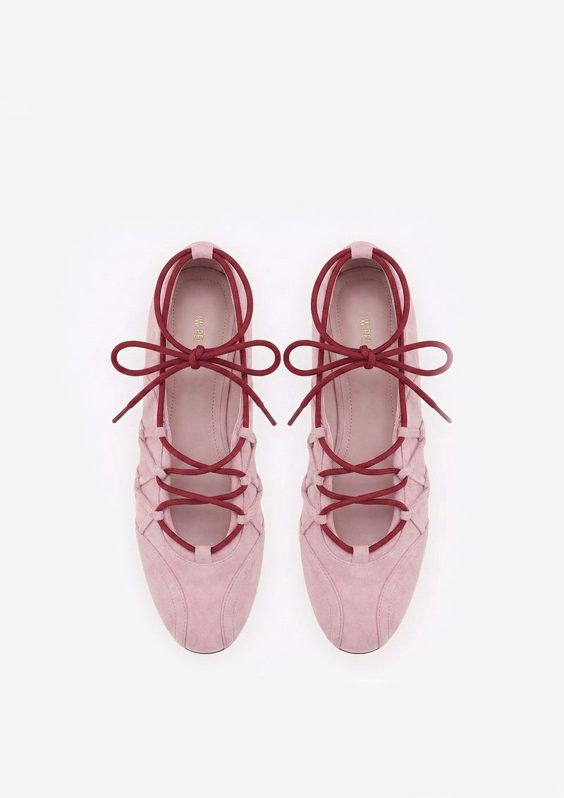 Iria Lace-Up Ballet Flats - Dusty Rose