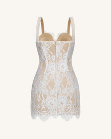 Eyelash Lace Bustier Bodycon Dress - White