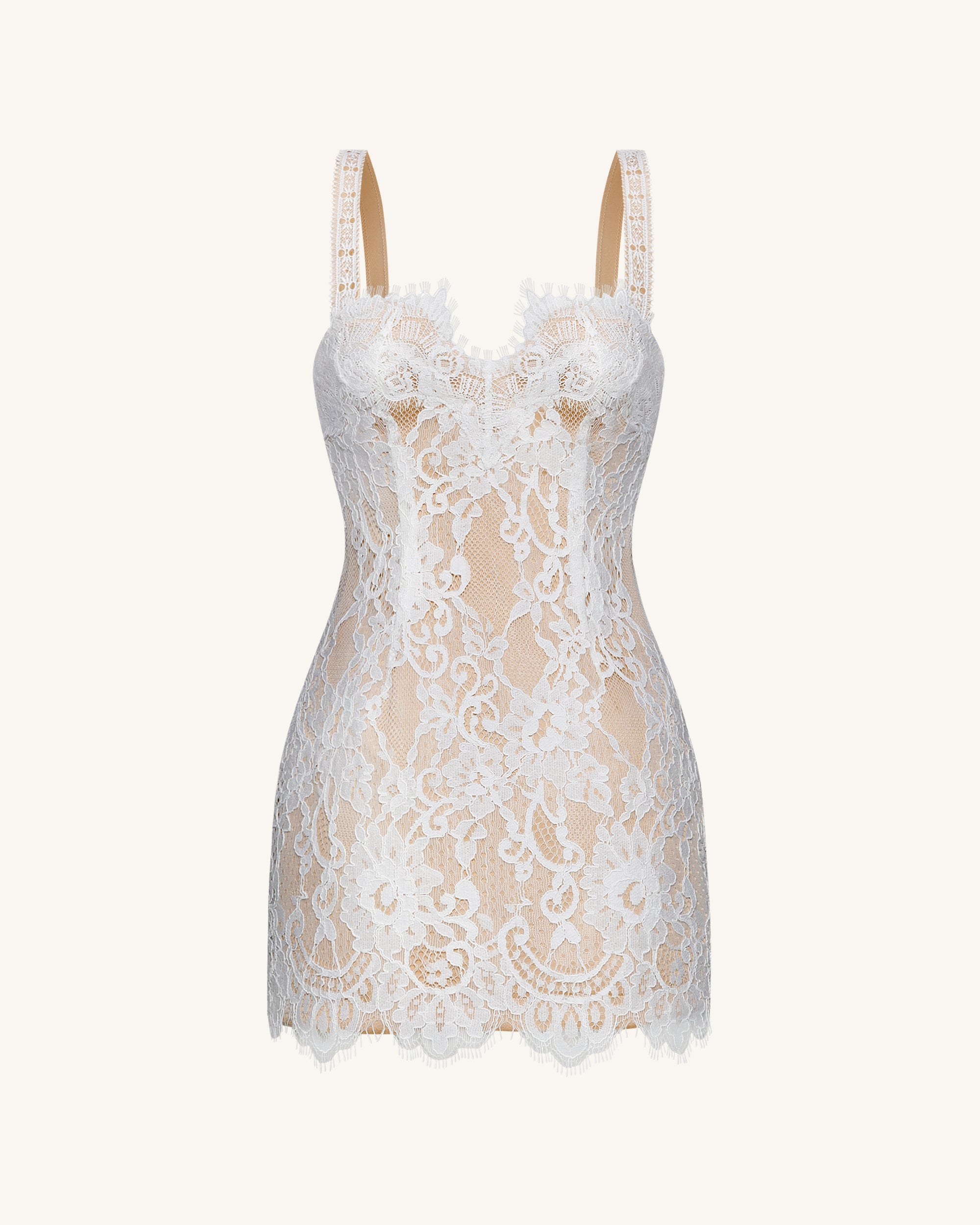 Eyelash Lace Bustier Bodycon Dress - White