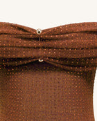 Rhinestone Mesh Off-Shoulder Maxi Dress - Brown