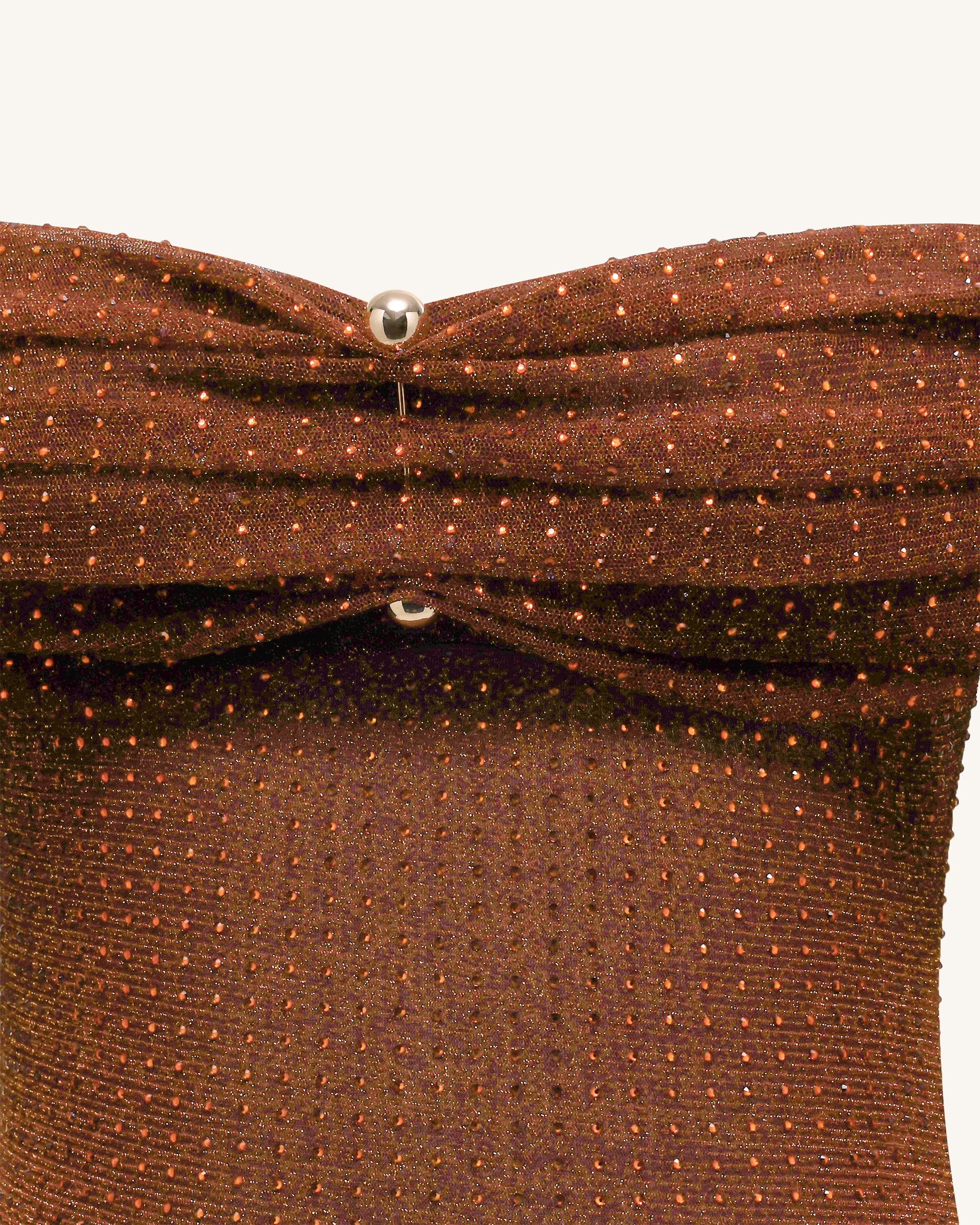 Rhinestone Mesh Off-Shoulder Maxi Dress - Brown