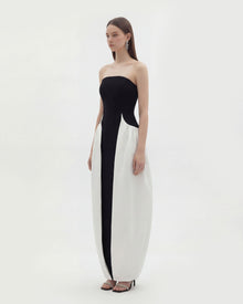 Monochrome Paneled Strapless Sculptural Maxi Dress - Black