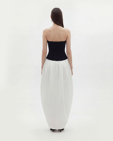 Monochrome Paneled Strapless Sculptural Maxi Dress - Black