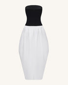 Monochrome Paneled Strapless Sculptural Maxi Dress - Black