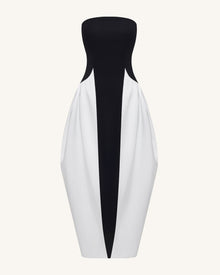 Monochrome Paneled Strapless Sculptural Maxi Dress - Black