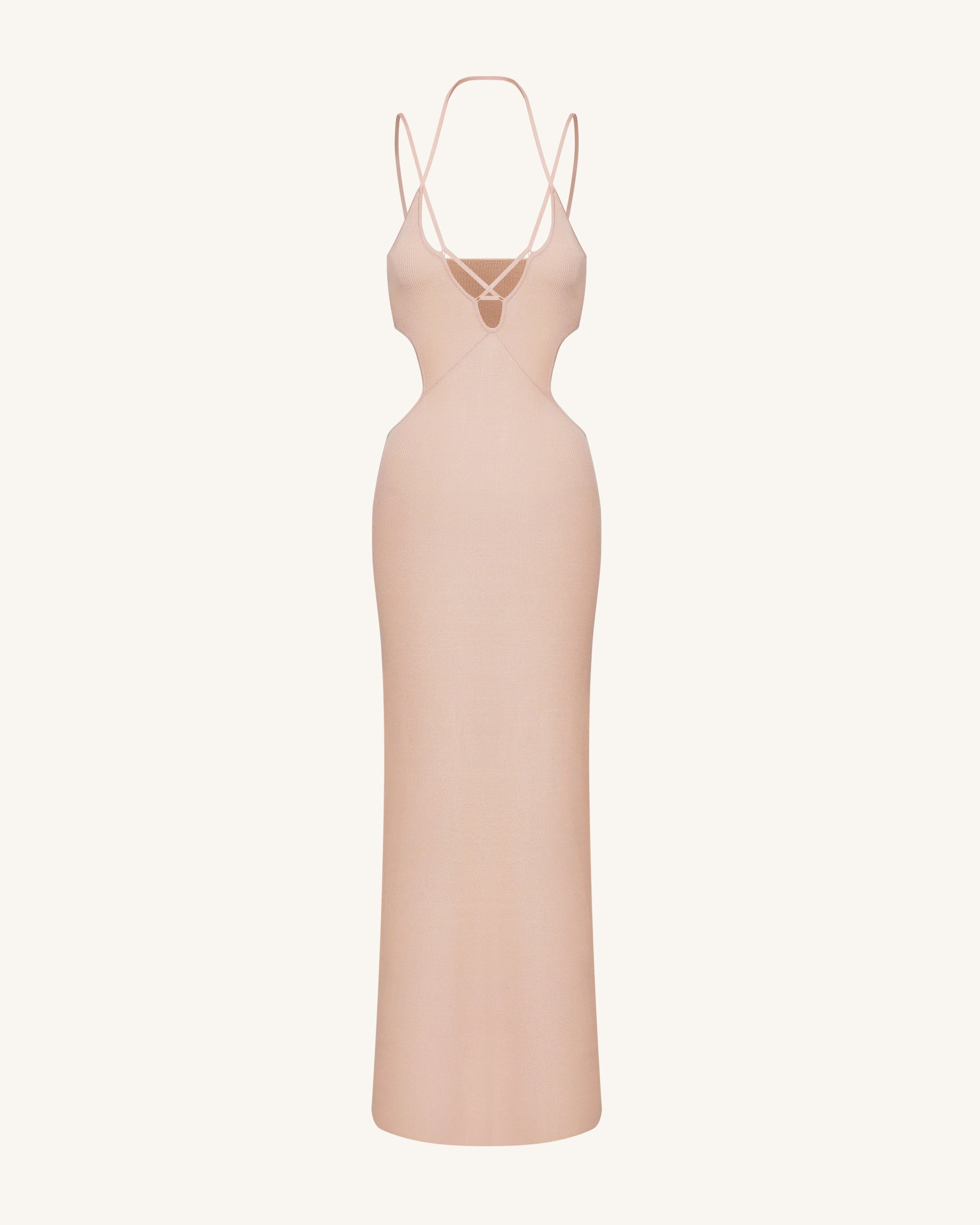 Ribbed Knit Cutout Maxi Dress - Pink