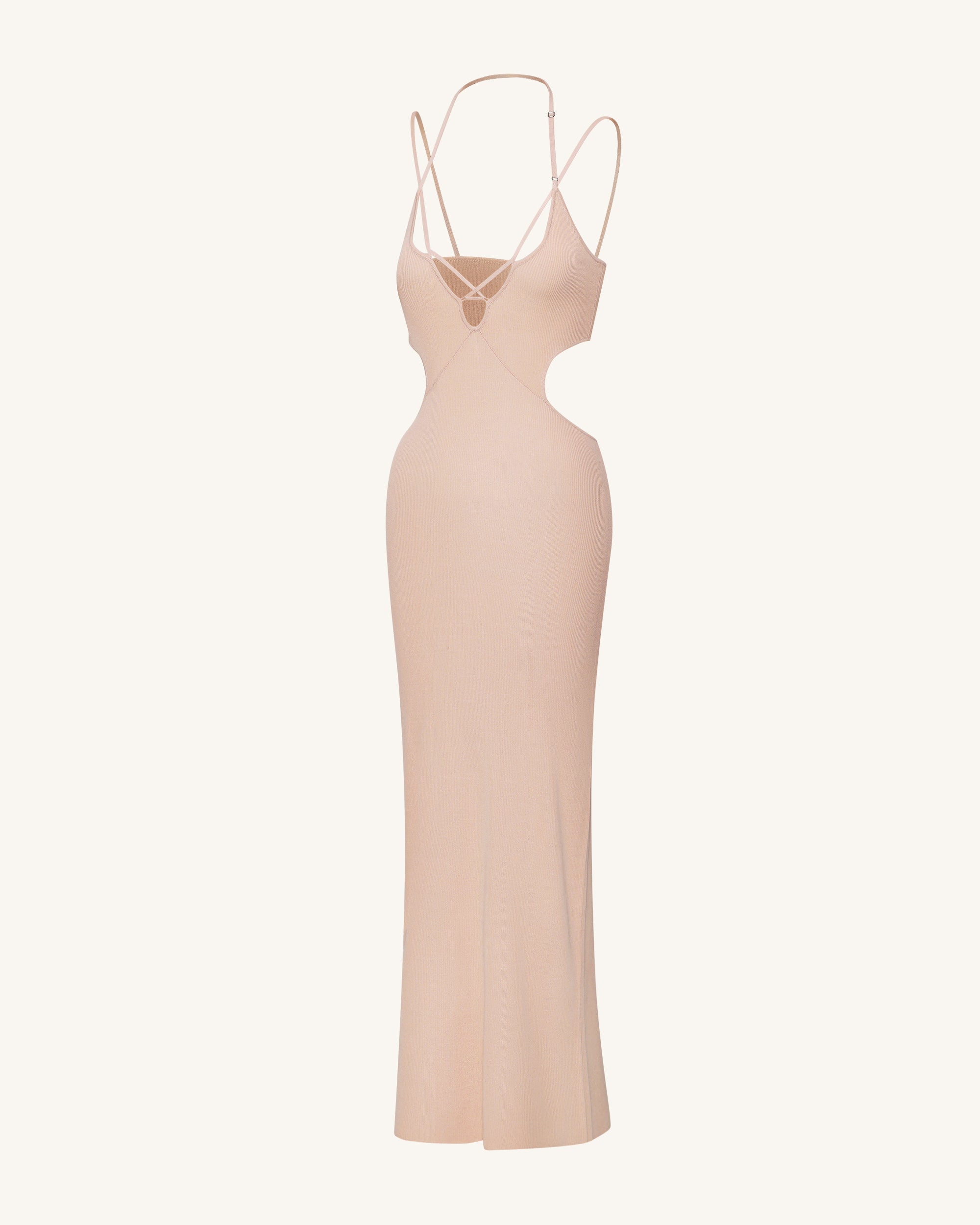 Ribbed Knit Cutout Maxi Dress - Pink