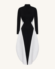 Monochrome Paneled Long-Sleeve Maxi Dress - Black