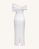 Satin Asymmetric Bow Maxi Dress - White
