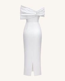 Satin Asymmetric Bow Maxi Dress - White