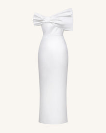 Satin Asymmetric Bow Maxi Dress - White
