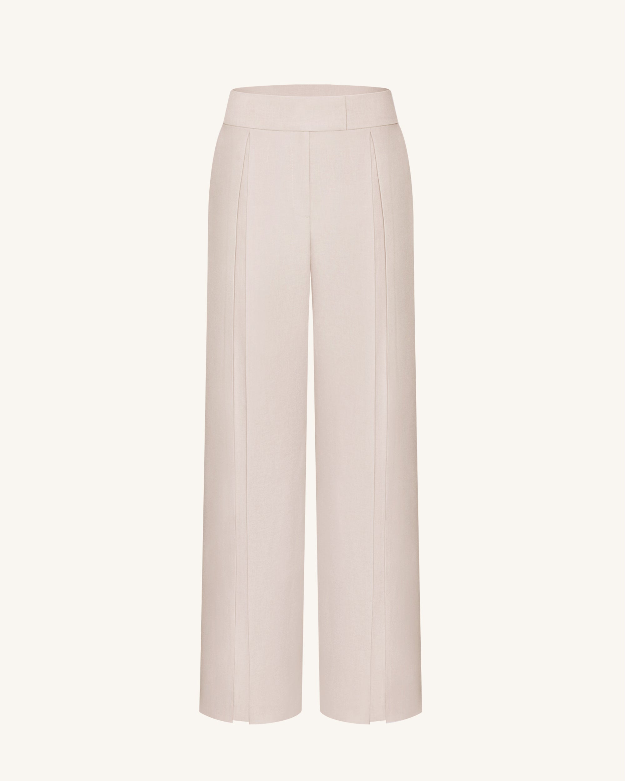 Pleated Wide-Leg Trousers - Beige