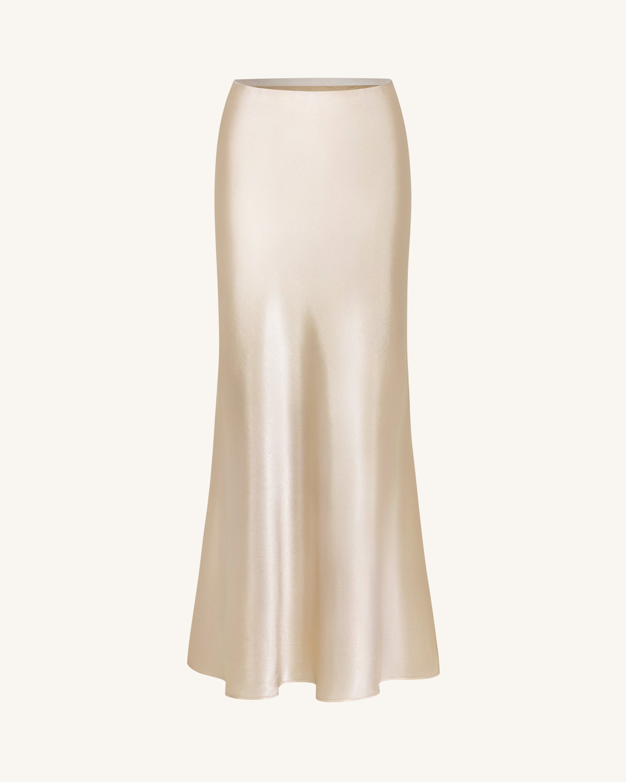 Satin-Feel Draped Maxi Skirt - Cream