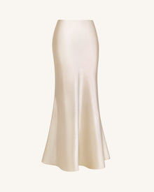 Satin-Feel Draped Maxi Skirt - Cream