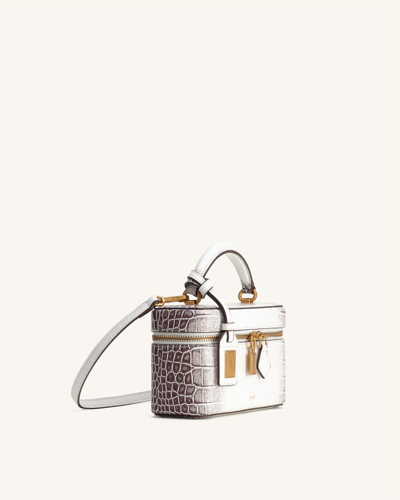 Cleo Box Shape Top Handle Bag - White Croc
