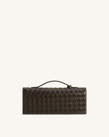 Celeste Woven Textured Envelope Top Handle Bag - Dark Brown