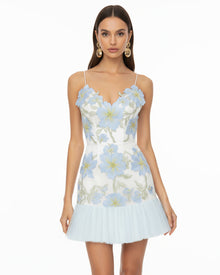 Floral Sling Mini Dress - Baby Blue