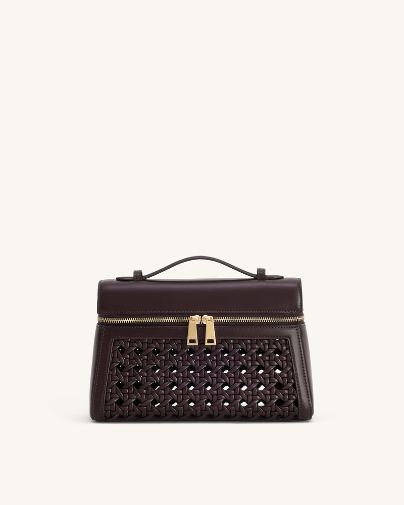 Thea Large Woven Top Handle Bag - Dark Red