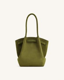 Hana Column Faux Suede Tote Bag - Olive Green