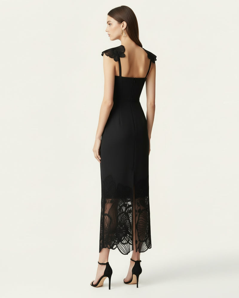 Orchid Embroidered Corset Dress - Black