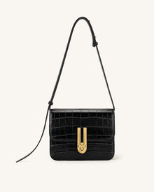 Evania Lock Shoulder Bag - Black Croc