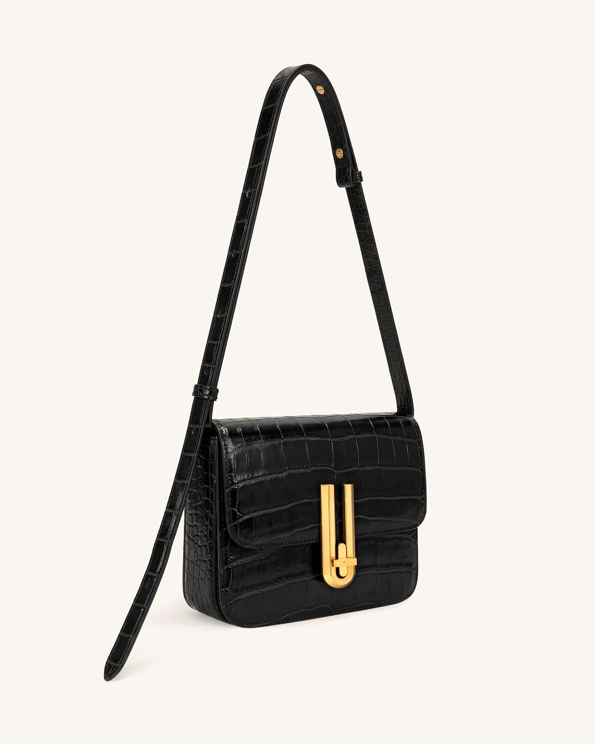 Evania Lock Shoulder Bag - Black Croc