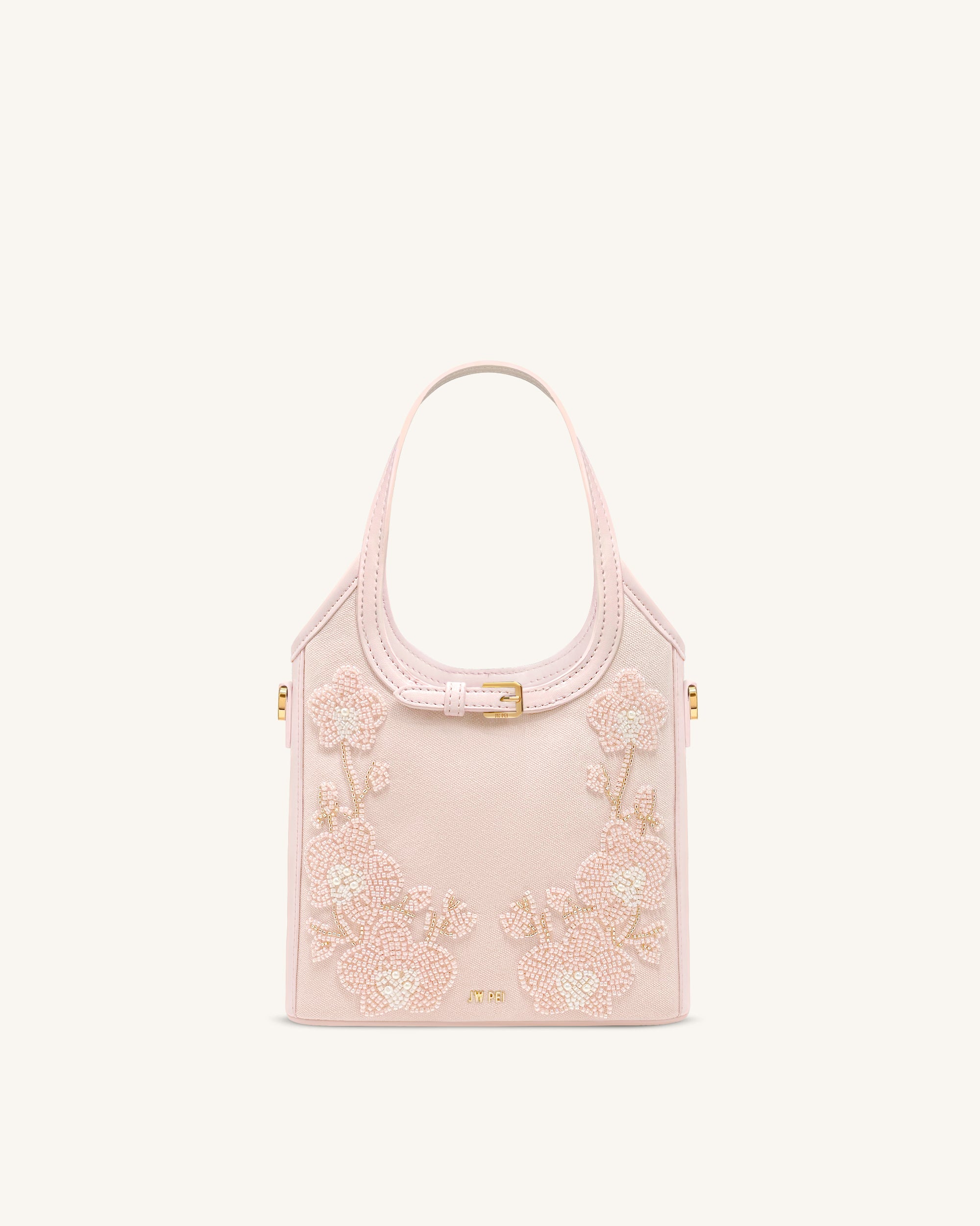 Brooke Mini Belted Embellished Orchid Beaded Top Handle Bag - Pink