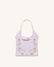 Brooke Mini Belted Embellished Orchid Beaded Top Handle Bag - Lavender