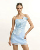 Orchid Appliqué Mini Dress - Blue