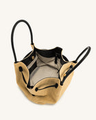 Hana  Medium Faux Straw Tote Bag - Brown Straw