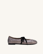 Erika Topstitching Lace-up Ballet Flats - Dark Brown