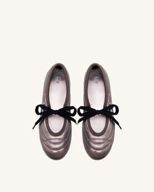 Erika Topstitching Lace-up Ballet Flats - Dark Brown