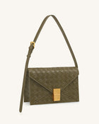 Clio Woven Textured Envelope Crossbody Bag - Olive Green
