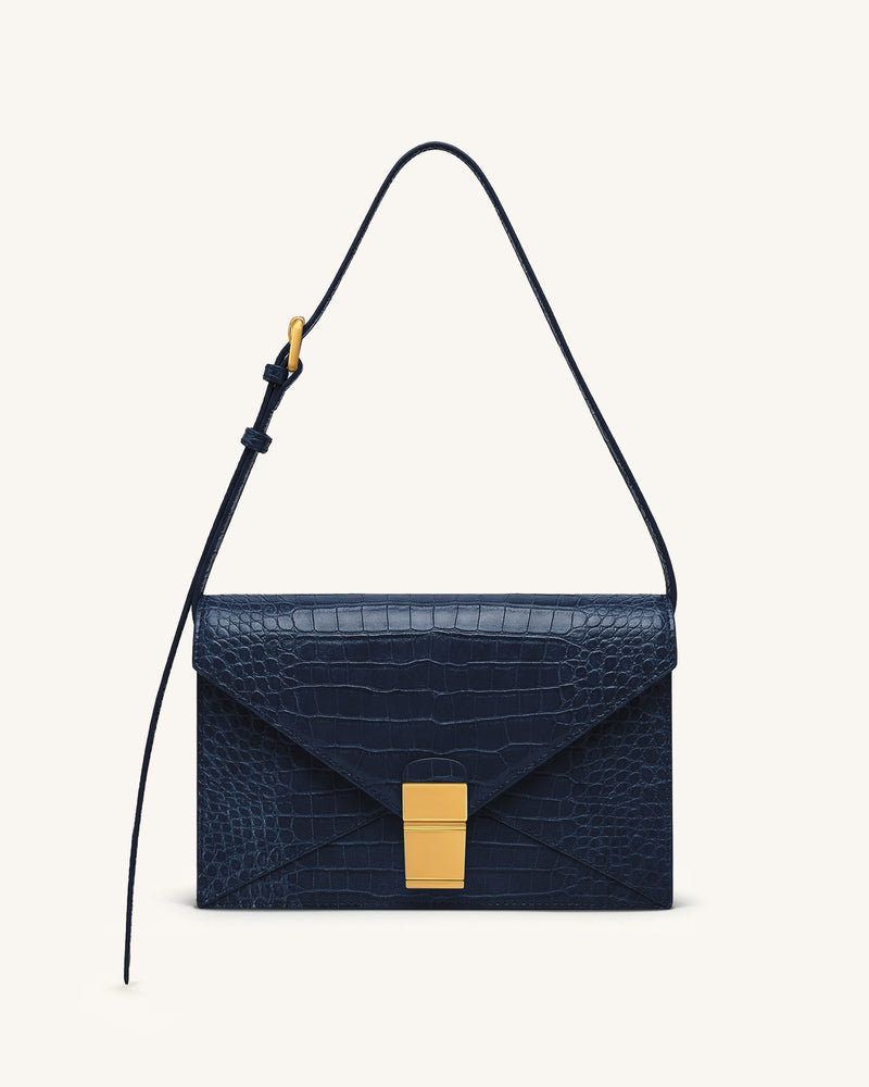Clio Envelope Crossbody Bag - Navy Croc