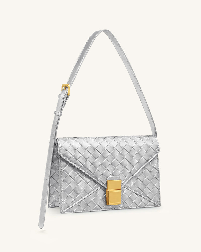 Clio Woven Textured Envelope Crossbody Bag - Silver