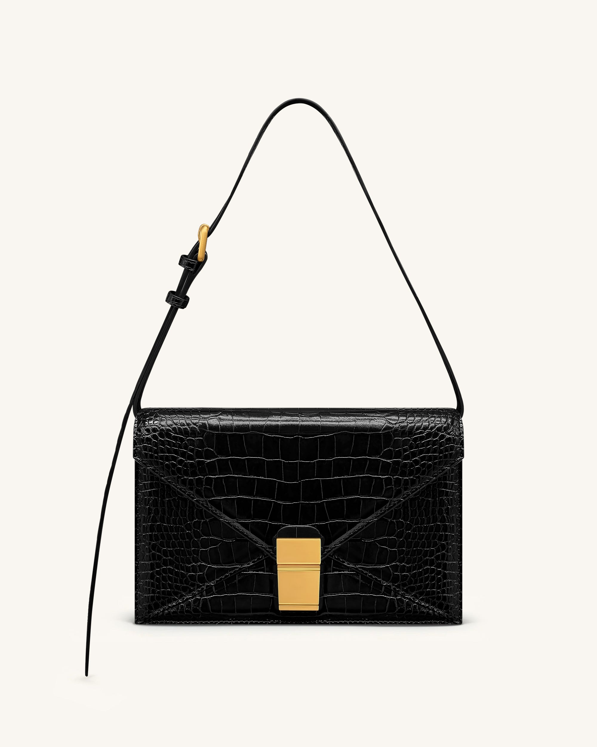 Clio Envelope Crossbody Bag - Black Croc