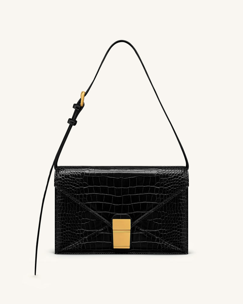 Clio Envelope Crossbody Bag - Black Croc